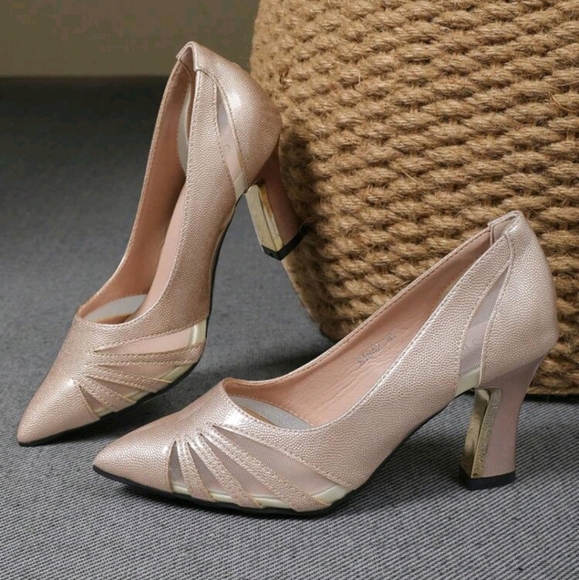 Pointed Toe Thick Heel Mesh Open Toe Slip On High Heel Pumps,Professional Work - Picture 2 of 6